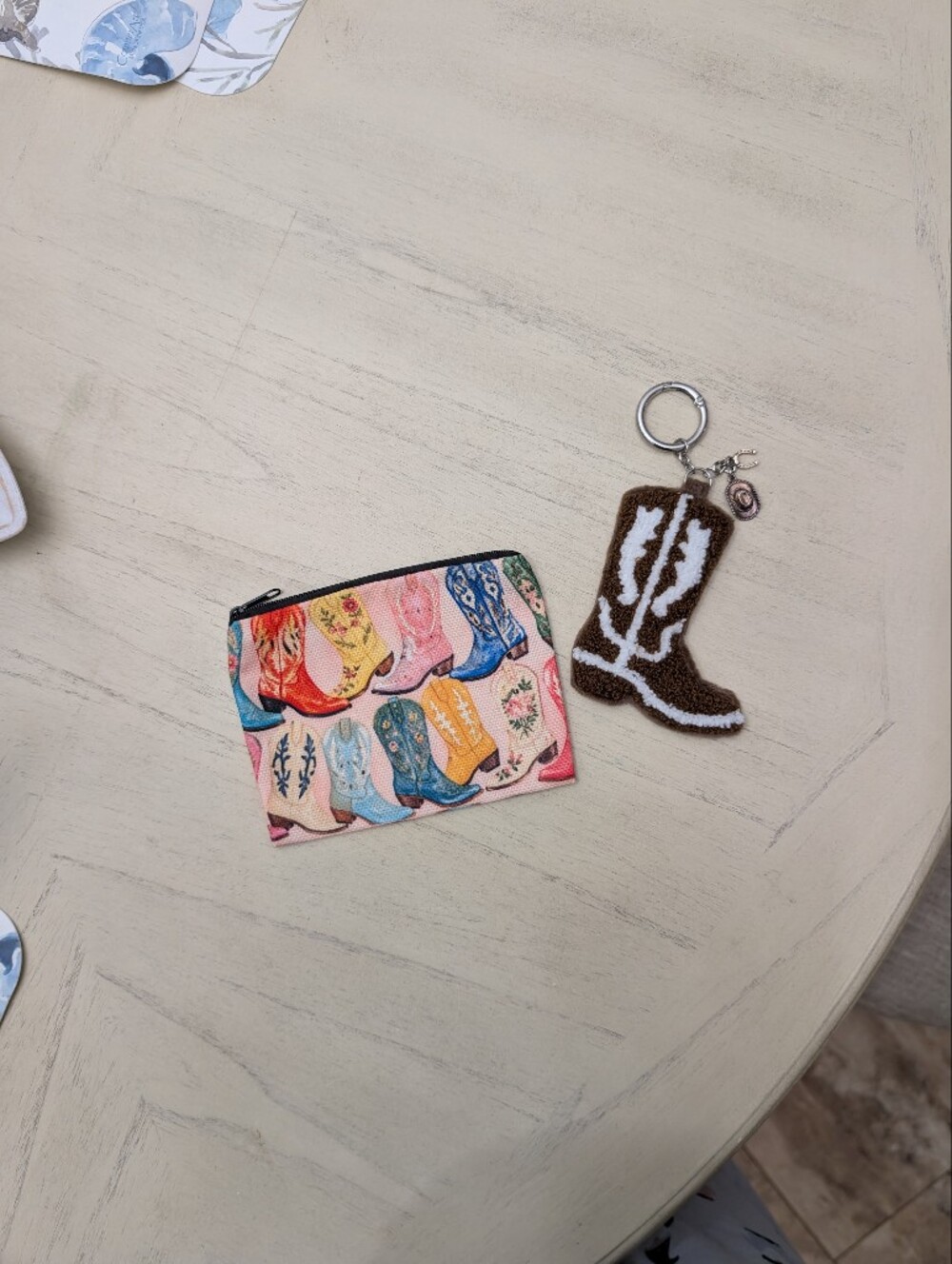 Kids Multi-Color Cowboy Boot Coin Purse with Brown Boot Keychain
